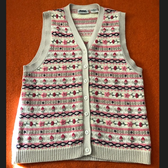Vintage Northern Rflection cream and pastel button up cottagecore vest EUC - Picture 1 of 6